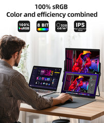 折りたたみ式デュアルコンピューターモニター、15.6インチ IPS FHD ノートパソコン画面