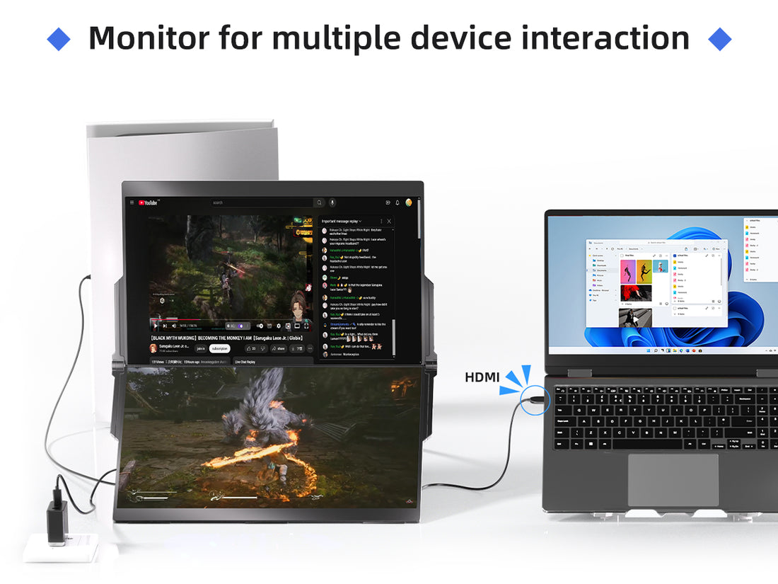 折りたたみ式デュアルコンピューターモニター、15.6インチ IPS FHD 