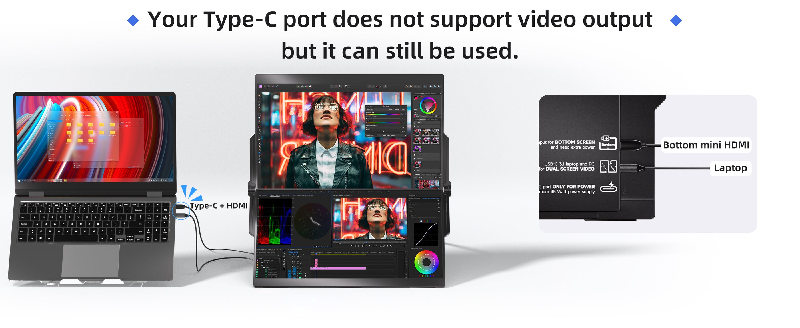 折りたたみ式デュアルコンピューターモニター、15.6インチ IPS FHD  